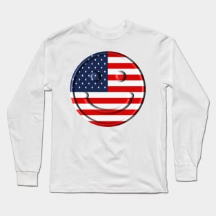 Smiley US Flag T-Shirt Long Sleeve T-Shirt
